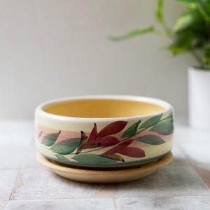 Stoneware Planter Underplate Speckled Textured Unglazed New England Pottery 6x3"